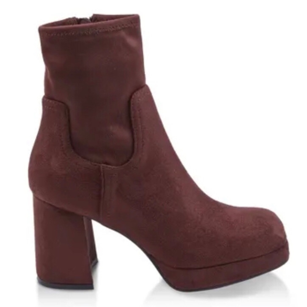 New Chocolate Brown Block Heel Platform Ankle Boots, Size 10, Women's - Picture 2 of 8